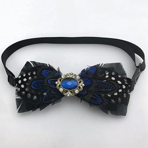 Mens Natural Feather Rhinestone Pre Tied Bow Tie